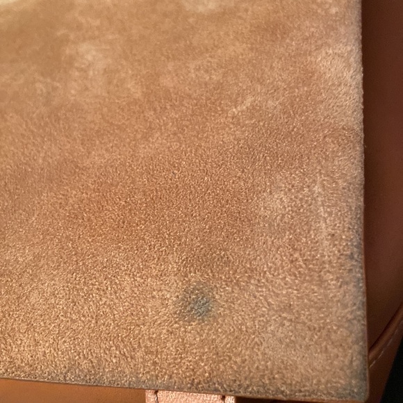 JANESSA LEONE Joan Suede & Leather Crossbody Satchel Bag in Camel Brown/Tan - Picture 9 of 12